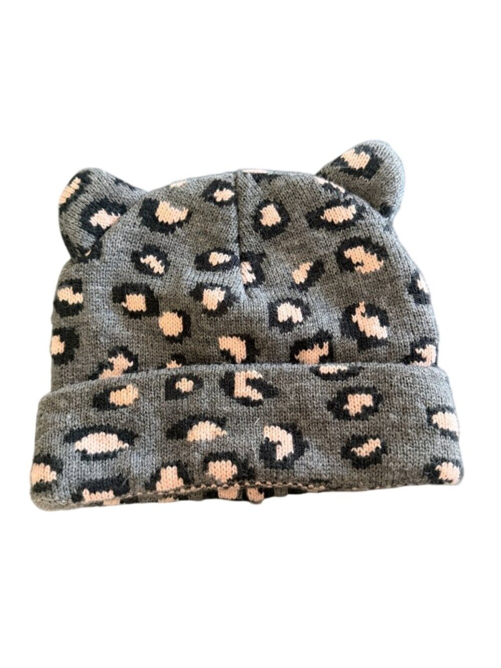 Cat & Jack Girls Cat Ear Animal Print Winter Hat-Gray/Pink-2T/3T-GUC